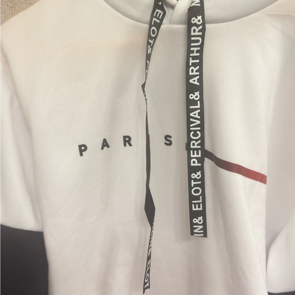 White and Black Hoodie with Text Detail